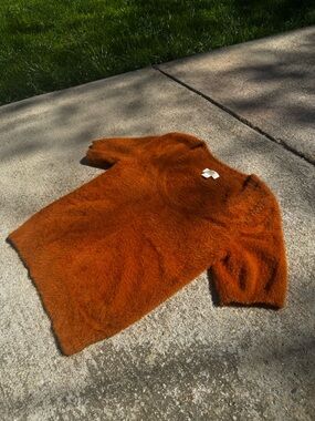 Anthropologie Maeve Fuzzy Rust Orange Short-Sleeve Sweater